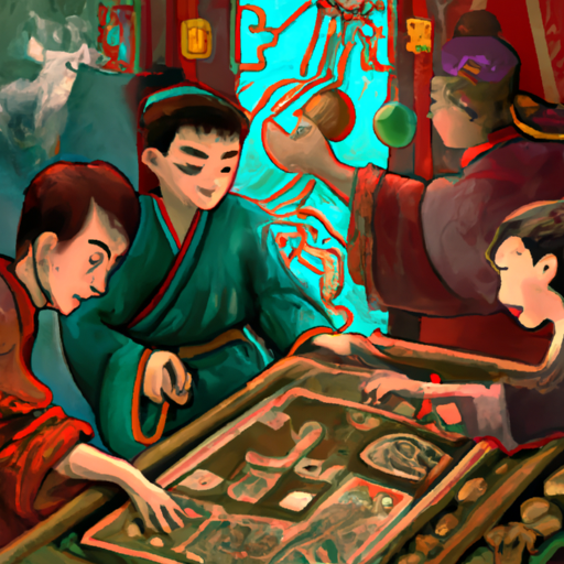 איור של אנשים סינים עתיקים שמשחקים משחק מזל.